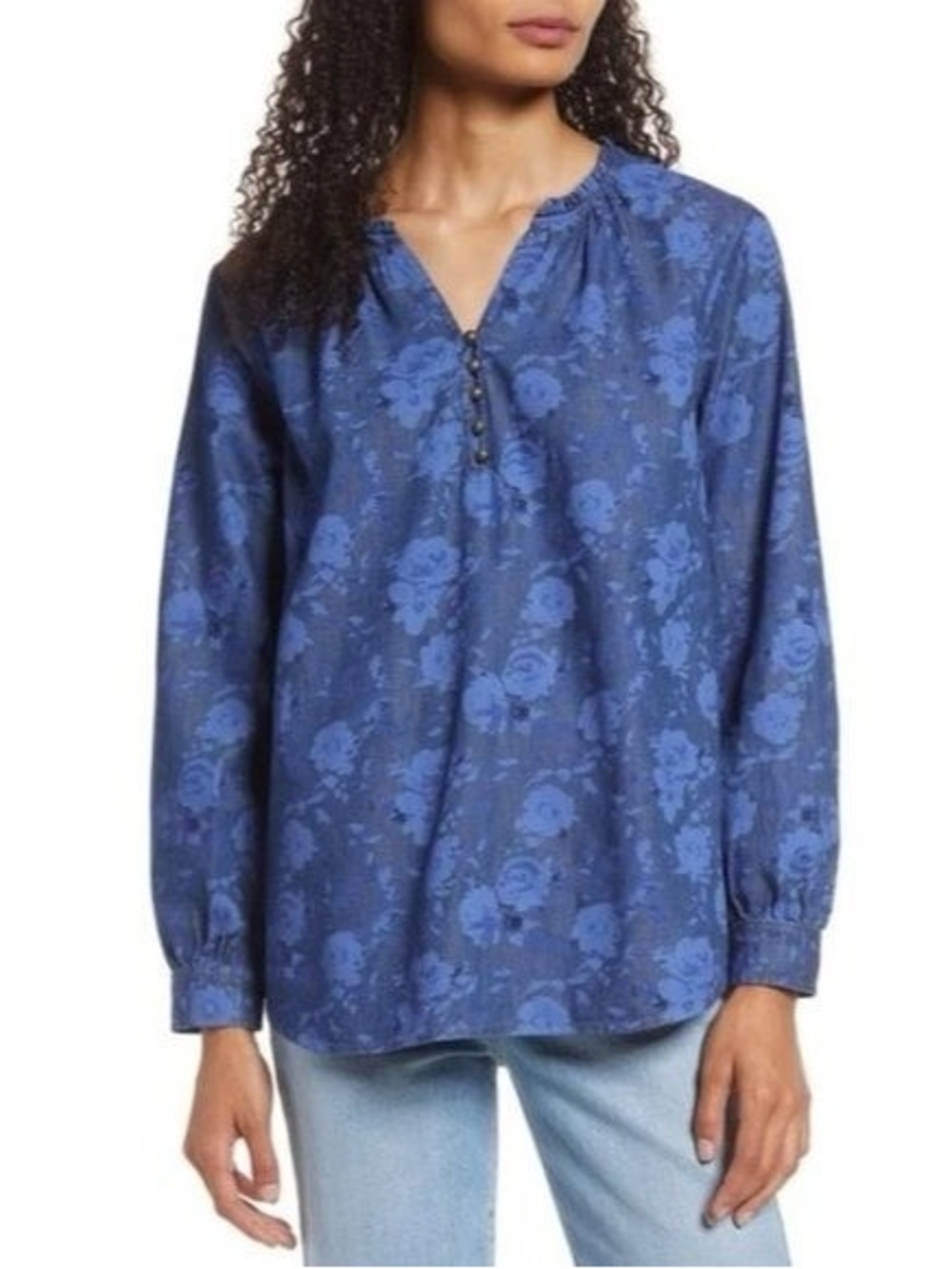 beachlunchlounge Blue Floral Henley Tunic Top
